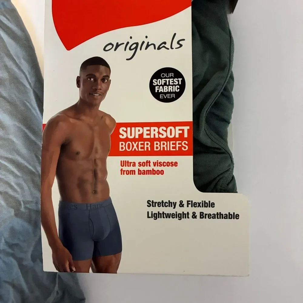 Hanes 2 pack Men's Supersoft Boxer Briefs gray green size Small bamboo New